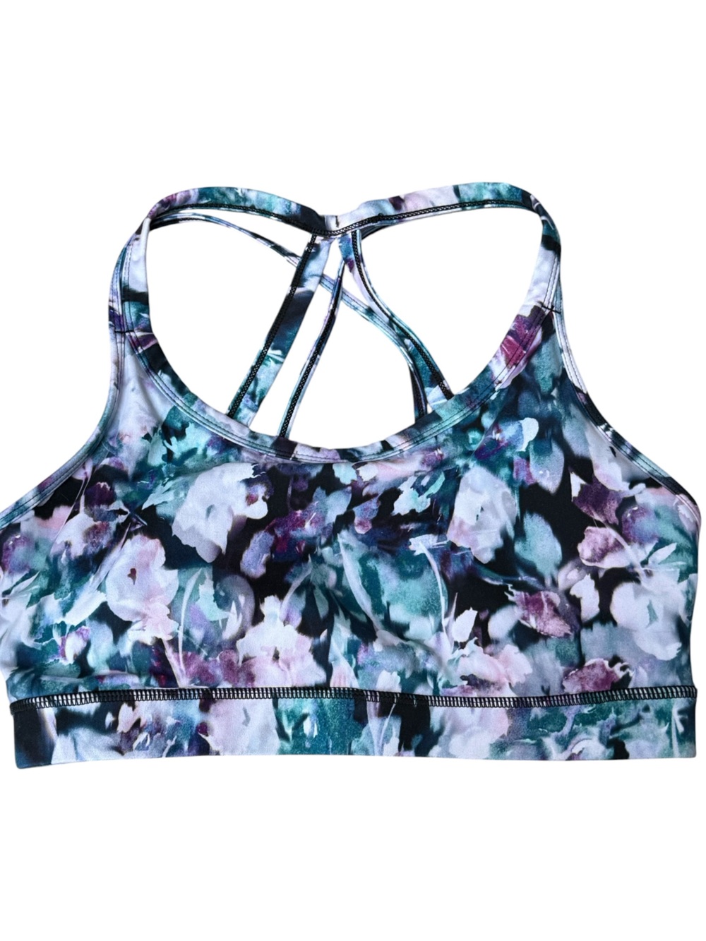 Gaiam Floral Purple Teal Sports Bra Women's size Large